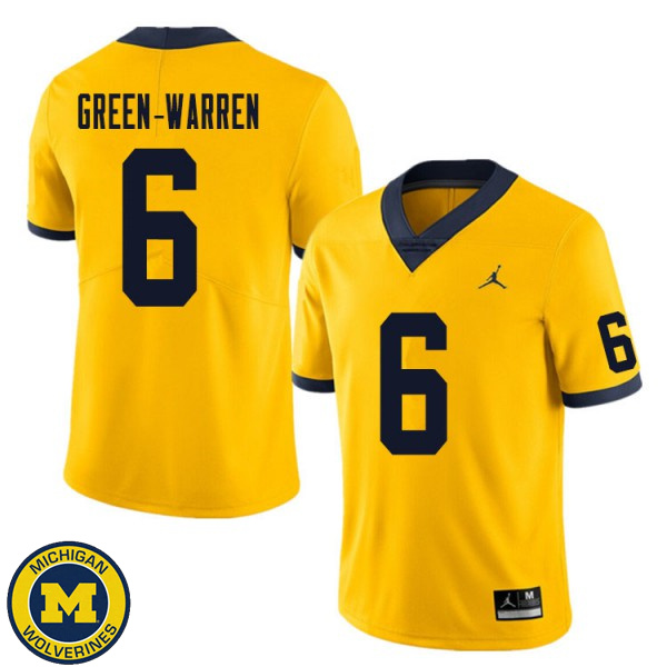 Men's University of Michigan #6 Darion Green-Warren Yellow Replica Jersey